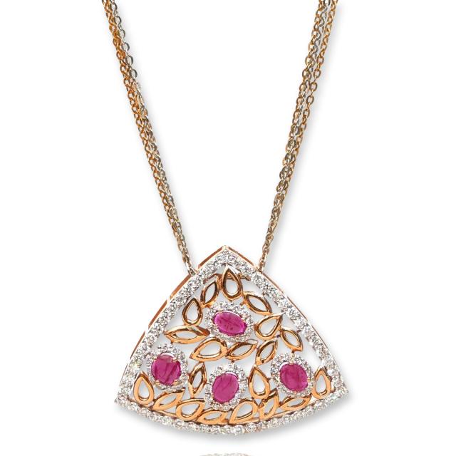 Rosé Allure 18K Trillion Ruby & Diamond Pendant-Earrings Set