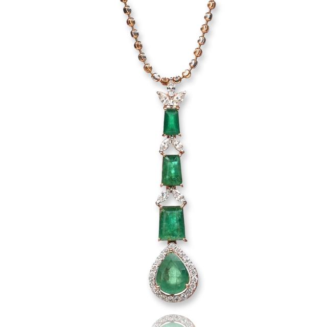 Emerald Cascade - Natural Emerald Pendant-Earrings