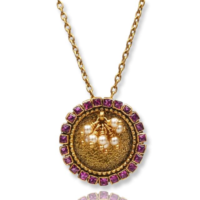 Sukshma Regalia: Handmade 22k Gold Jumkhi-Bandhai Pendant-Earrings Set